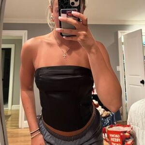 Black Satin Strapless Top